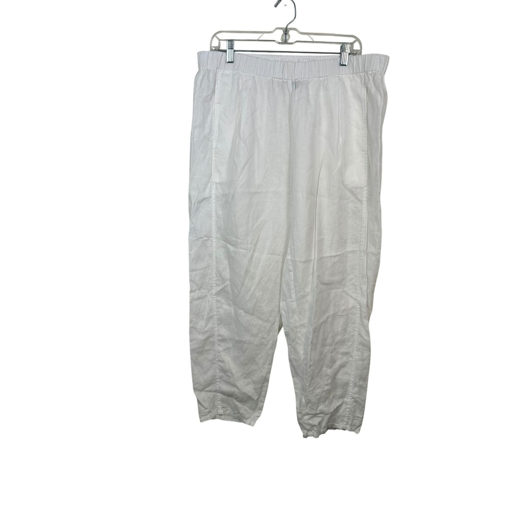 Eileen Fisher Linen Pants Women L White Excellent Organic Tapered Elastic Waist